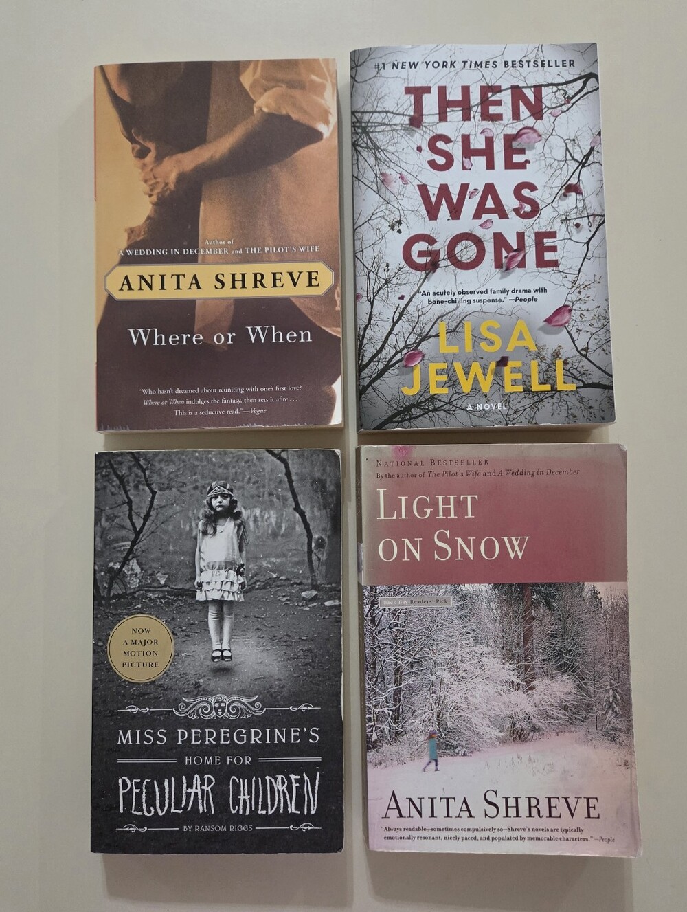 Set Of 4 Paperback Books- Anita Shreve- Lisa Jewell- Ransom Riggs